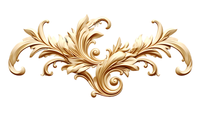 Golden Baroque Ornament 3D Set on White Background
