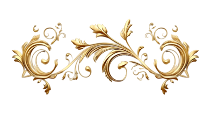 Golden Baroque Ornament 3D Set on White Background
