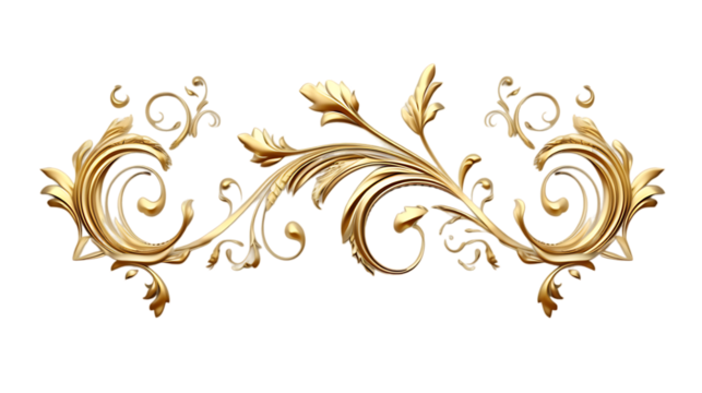 Golden Baroque Ornament 3D Set on White Background