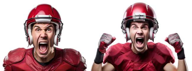 emotional, happy, excited, cheering football player celebrating victory. on transparent background