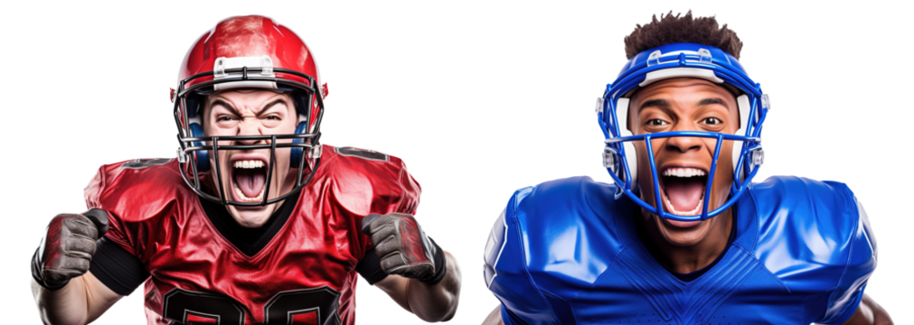 emotional, happy, excited, cheering football player celebrating victory. on transparent background