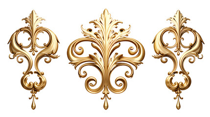 Golden Baroque Ornament 3D Set on White Background - obrazy, fototapety, plakaty