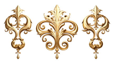 Golden Baroque Ornament 3D Set on White Background