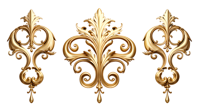 Golden Baroque Ornament 3D Set on White Background - Powered by Adobe