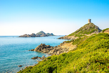 View at the Coast of Ness near Parata Watchtower a short distance from Ajaccio in Corsica, France