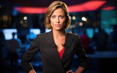 Fototapeta premium A female moderator on set. Generative AI