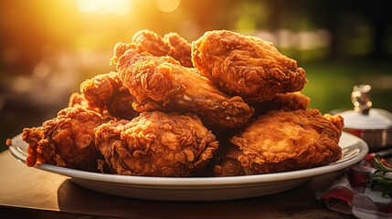 Delicious Fried Chicken on a Plate for a Summer Picnic - Closeup Food Photography