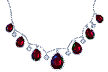 Necklace with precious red gemstones and silver chain. jewelry, gems, diamonds, jewelery Illustrations for decoration, fashion, weddings, wealth, etc. (transparent background)
