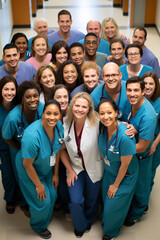 A United Front in Healthcare  Medical Staff Team, a Harmonious Blend of Doctors and Nurses, Standing Together in a Hospital Setting