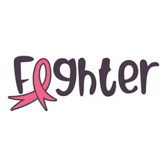 Fighter, Breast Cancer Awarness Pink Ribbon vector typography design, Show your support for cancer survivors and those fighting the disease with this purple and pink ribbon design
