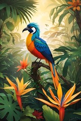 Logbook, Backround jungle, bird of paradise, beautiful atmosphere, magic, cozy, strong colour
