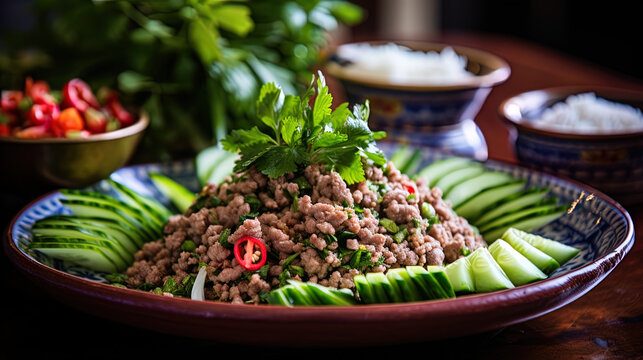 larb thai spicy minced meat, generative ai