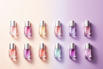 Nail polish bottles on pastel background
