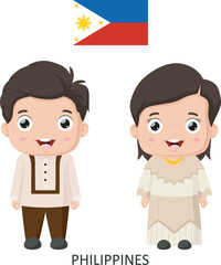 Cute Philippines boy and girl in national clothes