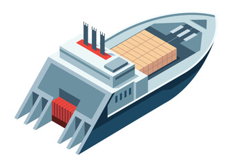 Seaport isometric icon element, ship. Marine industrial transport. Container cargo industry freight. Shipment vector illustration