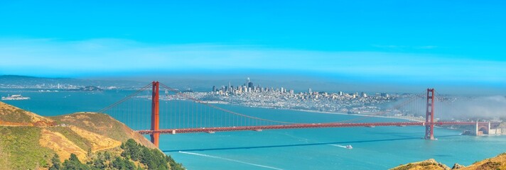 San Francisco Panorama view Golden gate bridge from San Francisco Bay