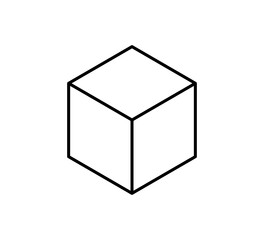 Isometric cube line icon. 3D box. Black block symbol. 3d square block. Isometric cubic shape icon. Vector illustration isolated on white background.