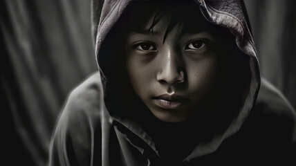 A young Thai teenage boy in despair in a cinematic Style