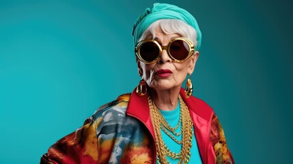 Funny older hip hop woman - obrazy, fototapety, plakaty