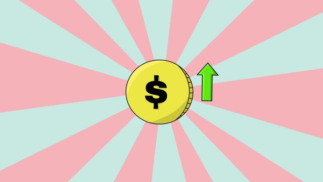 animated video of dollar coins rising with a rotating background