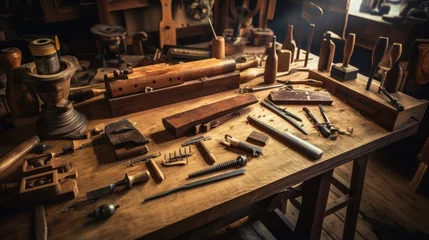 Fotobehang Various antique woodworking tools © somchai20162516