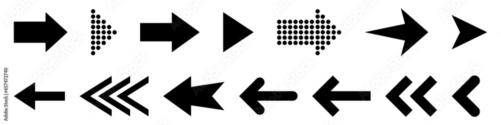 Poster large set of vector arrows in black on an isolated background. arrows of different shapes and thickn