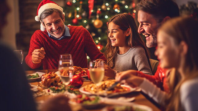 a family gathered around a beautifully decorated table, filled with delicious holiday