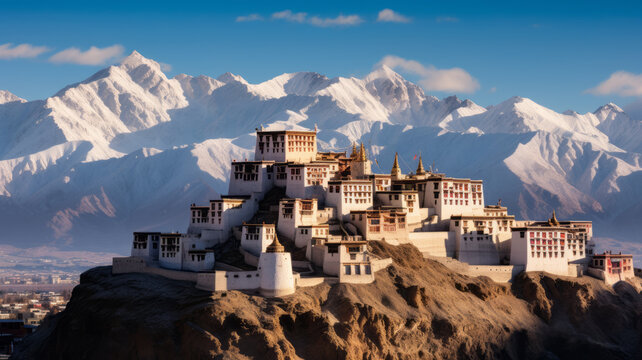 Namgyal Tsemo Monastery is located in the background of the Leh Palace,leh,India