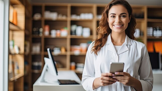 Beautiful female doctor using a mobile phone