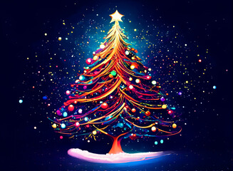 Vector Illustration of Magical Christmas tree glittering with lights