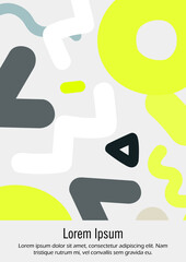 Abstract Minimal Vector Background in Trendy Doodle Style.   Vibrant Graphic Print with Dynamic Lines and Geometric Shapes.  Set of Vivid Poster 80s - 90s Design for Landing Page, Cover, Brochure.