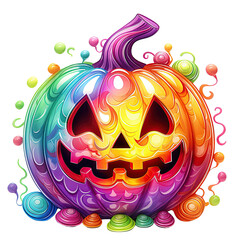 Halloween Rainbow Pumpkin Watercolor Clipart