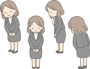 お辞儀する若い女性（スーツ）
