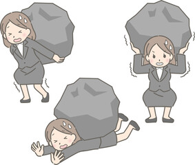 岩に苦しめられる若い女性（スーツ）