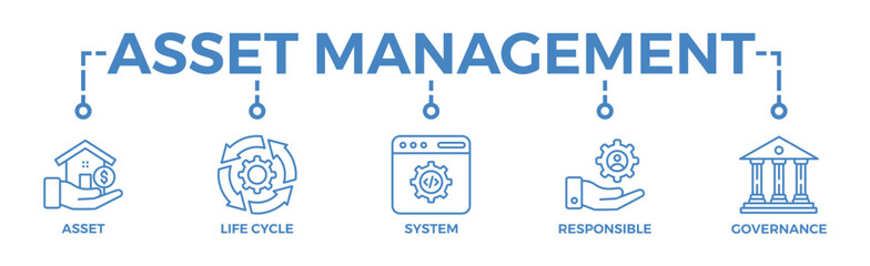 Asset management banner web icon vector illustration concept with icon of asset, life cycle, system, responsible and governance