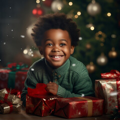 Black boy with a christmas gift.