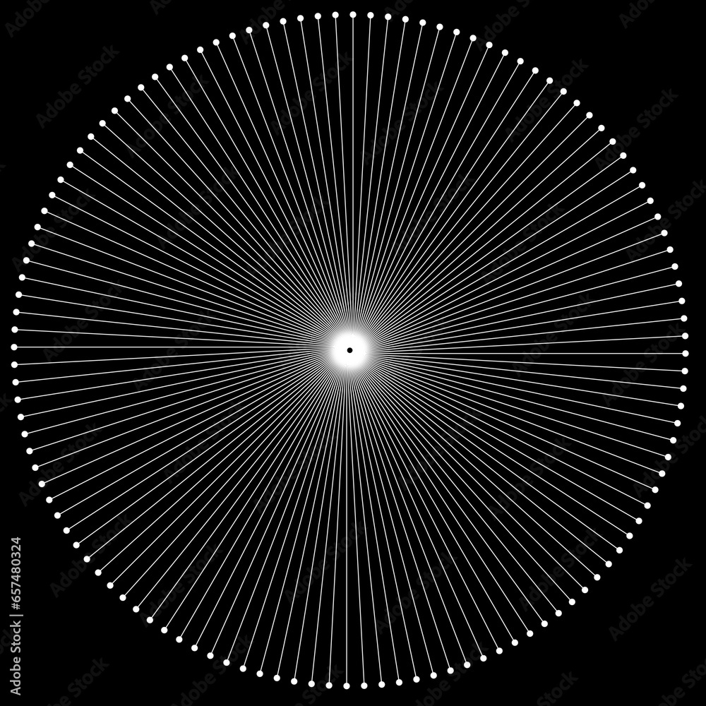 Poster Geometry minimalistic black and white circle background. Corporate line pattern. Round rays center in black. Vector illustration 