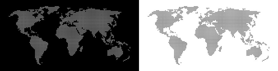 Weltkarte aus Punkten in schwarz und weiß - obrazy, fototapety, plakaty