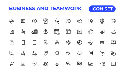 Business and Teamwork line icons set.Money, investment, teamwork, meeting, partnership, meeting, work success.Outline icon .