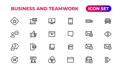 Business and Teamwork line icons set.Money, investment, teamwork, meeting, partnership, meeting, work success.Outline icon .