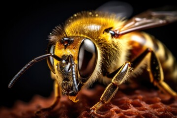 Explore the intricate world of bees and insects in close-up macro photography. Witness their vital role in pollinating flowers, showcasing nature's beauty and delicate balance - obrazy, fototapety, plakaty