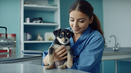 veterinarian examine dog during appointment in veterinary clinic.
