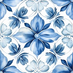 Vintage blue watercolor ornament pattern