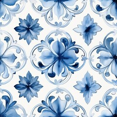 Vintage blue watercolor ornament pattern