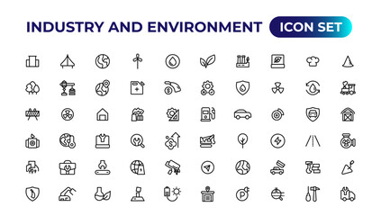 Set of outline icons related to green, renewable energy, alternative sources energy. Eco icon collection.Outline icon collection.