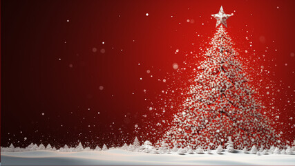 Christmas tree from white snowflakes on red background 