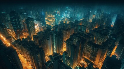 Captivating Twilight: Enchanting cityscape immerses in urban lights, with a breathtaking skyline seen from a mesmerizing aerial view at dusk, generative AI