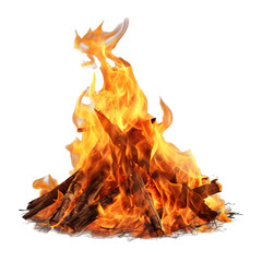 bonfire with flame, isolated on transparent background cutout