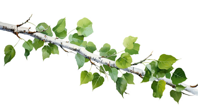 Branch of birch transparent white background