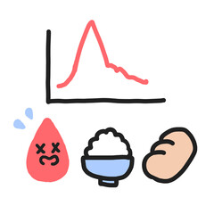血糖値スパイクの可愛いイラストグラフ
